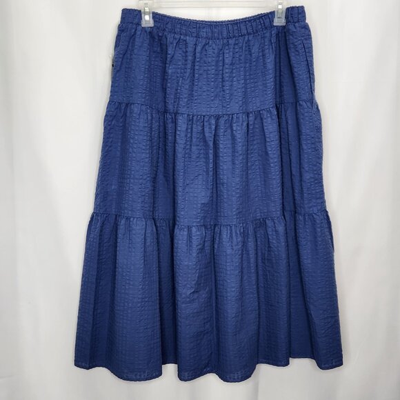 NEW Old Navy Tiered Maxi Skirt Womens XL Blue Boho Seersucker Pull On SS06X - Picture 3 of 7
